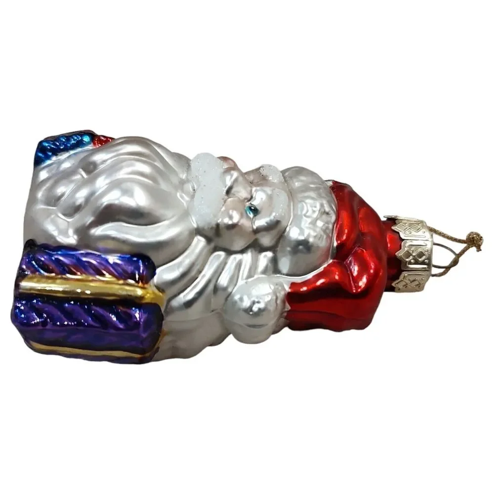 Jolly Santa Claus Bearded Presents Christmas Ornament Blown Glass Thomas Pacconi